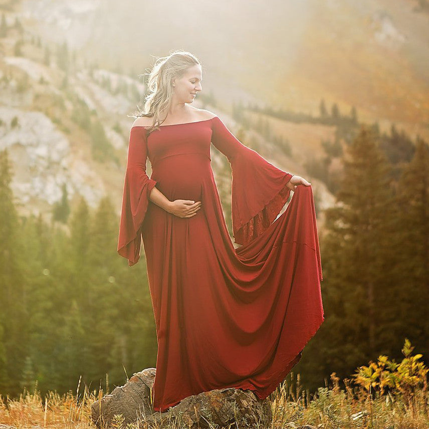 Mune's Cradle Long Flowy Bell Sleeve Pregnancy Photoshoot Dress