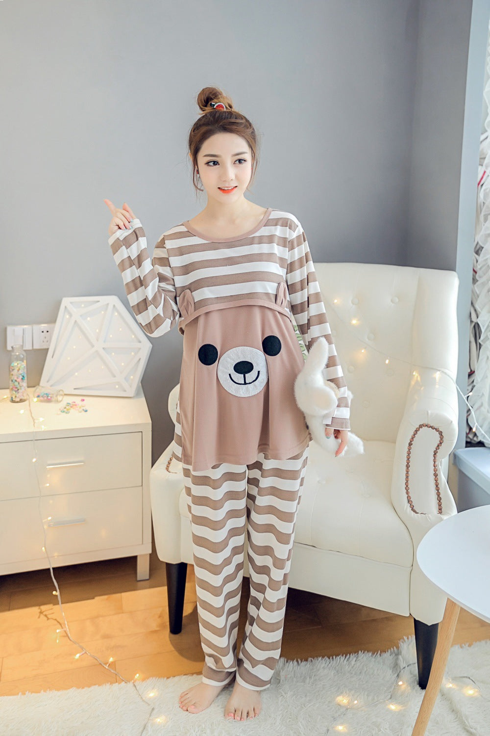 Mune's Cradle Lift Up Breastfeeding Pajamas with Bear Design - Soft Cotton Cozy Nights