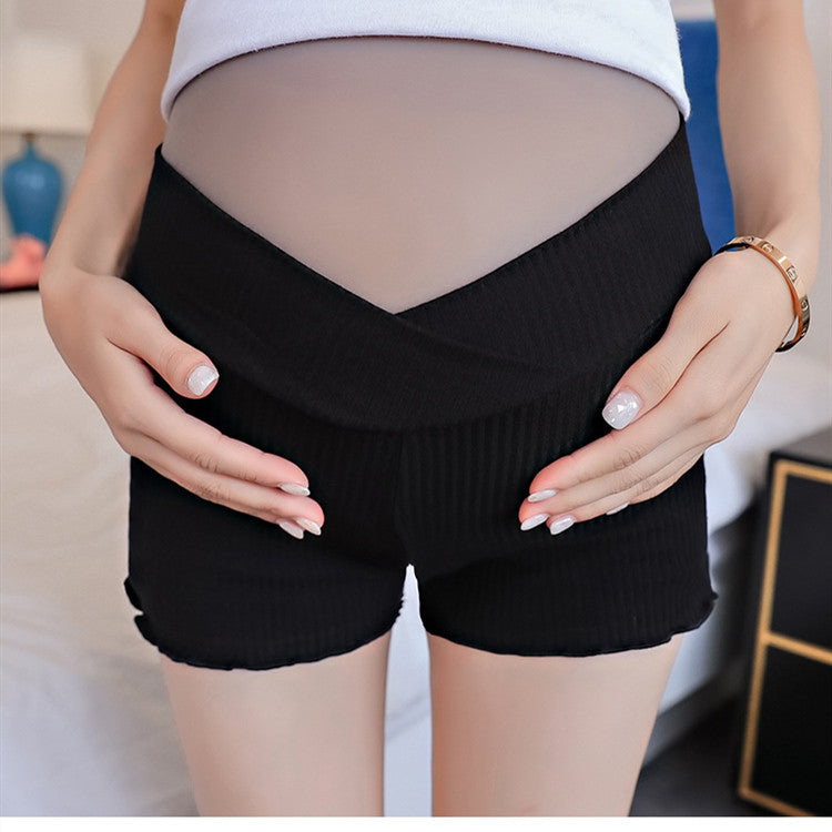 Mune's Cradle Maternity Cotton Blend Shorts High Rise or Low Rise V Cut Bump Friendly Pregnancy Bottoms with Stretch