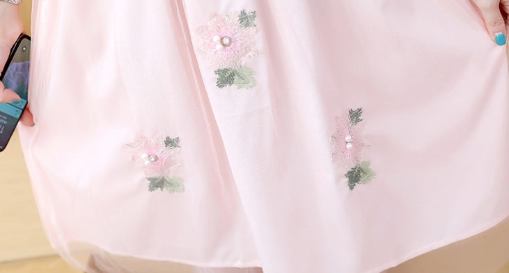 Mune's Cradle Lift-Up Breastfeeding Dress with Embroidered Floral Sheer Skirt