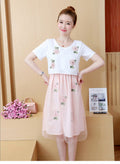 Mune's Cradle Lift-Up Breastfeeding Dress with Embroidered Floral Sheer Skirt