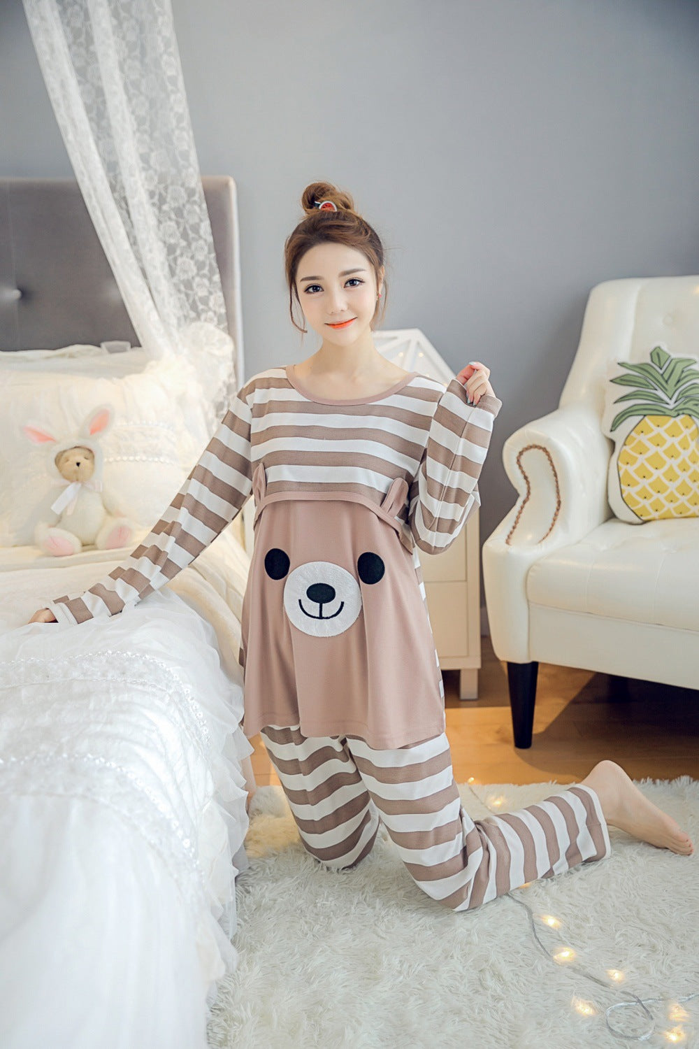 Mune's Cradle Lift Up Breastfeeding Pajamas with Bear Design - Soft Cotton Cozy Nights