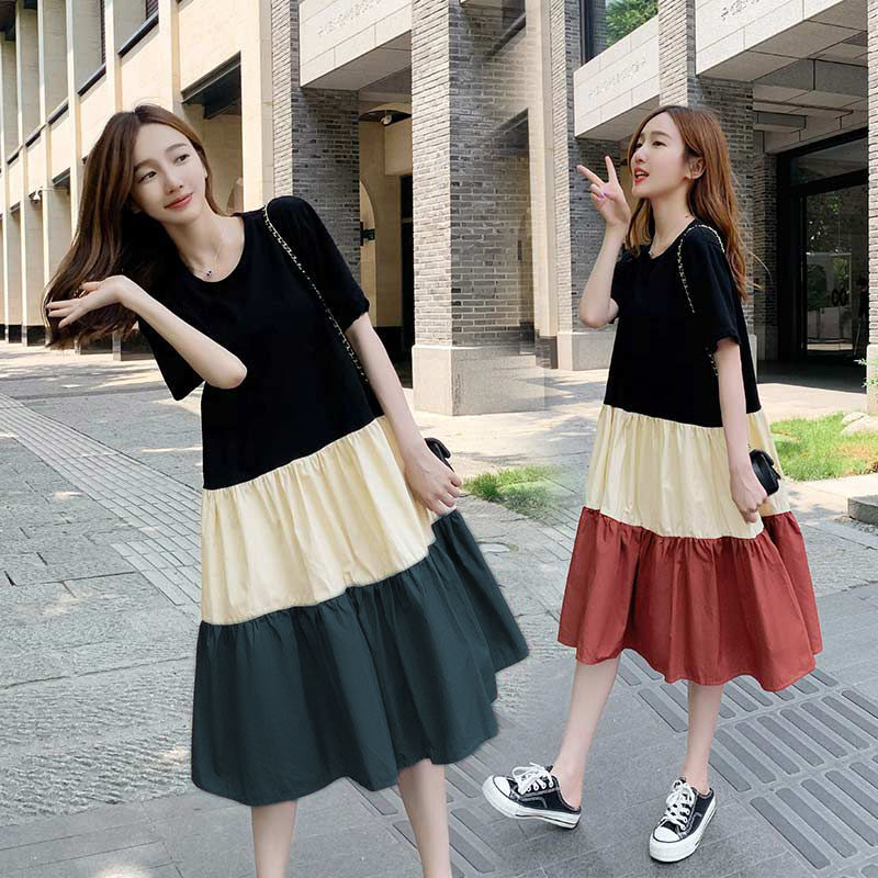 Mune's Cradle Loose Fit Below Knee Color Block Maternity Dress