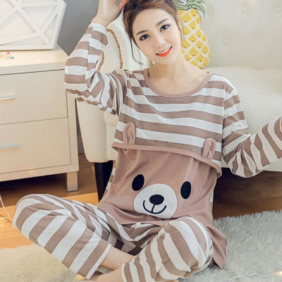 Mune's Cradle Lift Up Breastfeeding Pajamas with Bear Design - Soft Cotton Cozy Nights