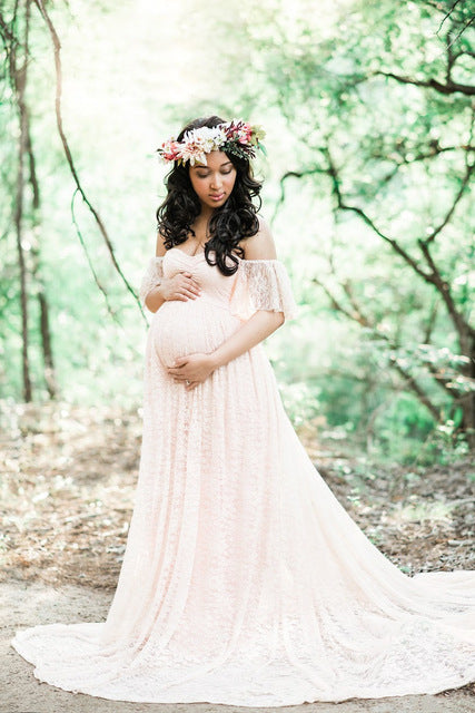 Mune's Cradle Lace Maternity Gown - Soft Flowy Pregnancy Dress