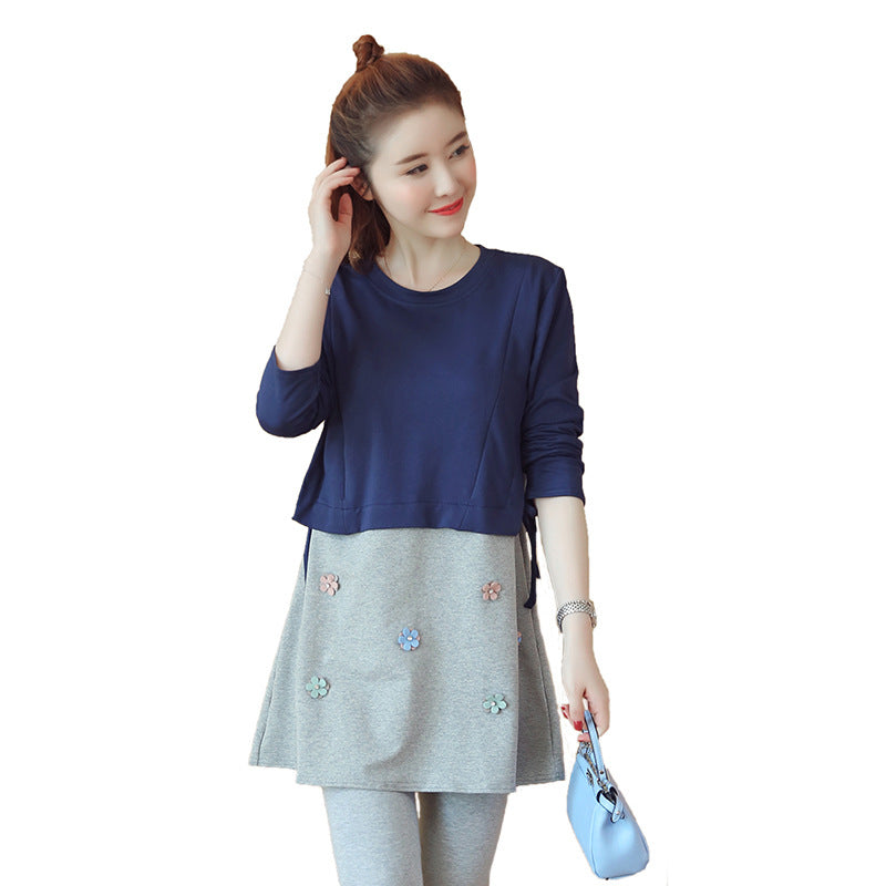 Mune's Cradle Lift-Up Breastfeeding Dress with 3D Flowers - Cotton