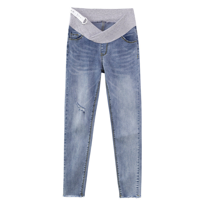 Mune's Cradle Maternity Jean Style Pants - High Rise V Cut Panel Stretch Denim Look