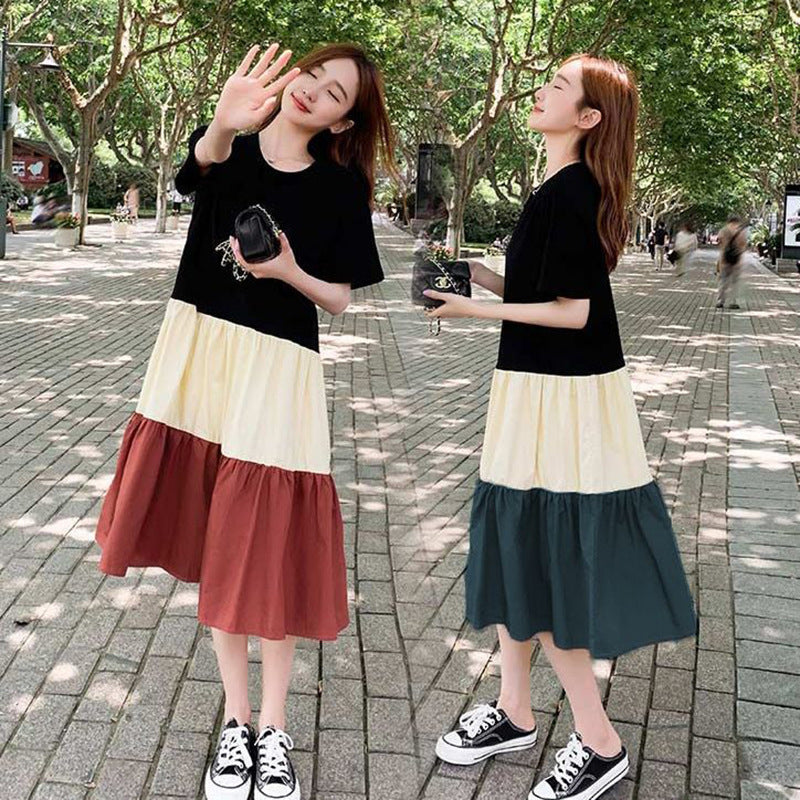 Mune's Cradle Loose Fit Below Knee Color Block Maternity Dress