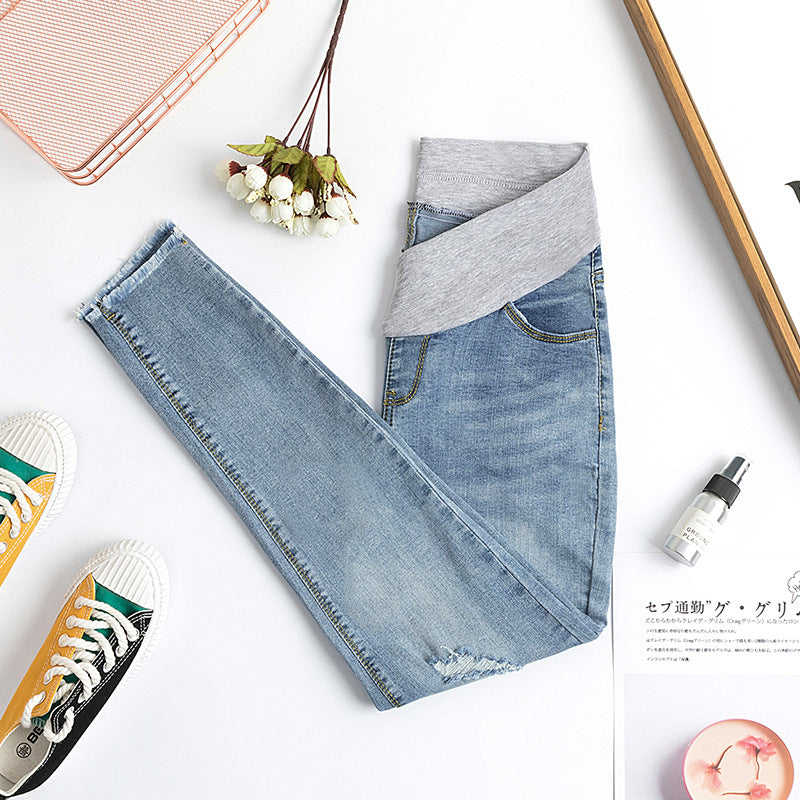 Mune's Cradle Maternity Jean Style Pants - High Rise V Cut Panel Stretch Denim Look