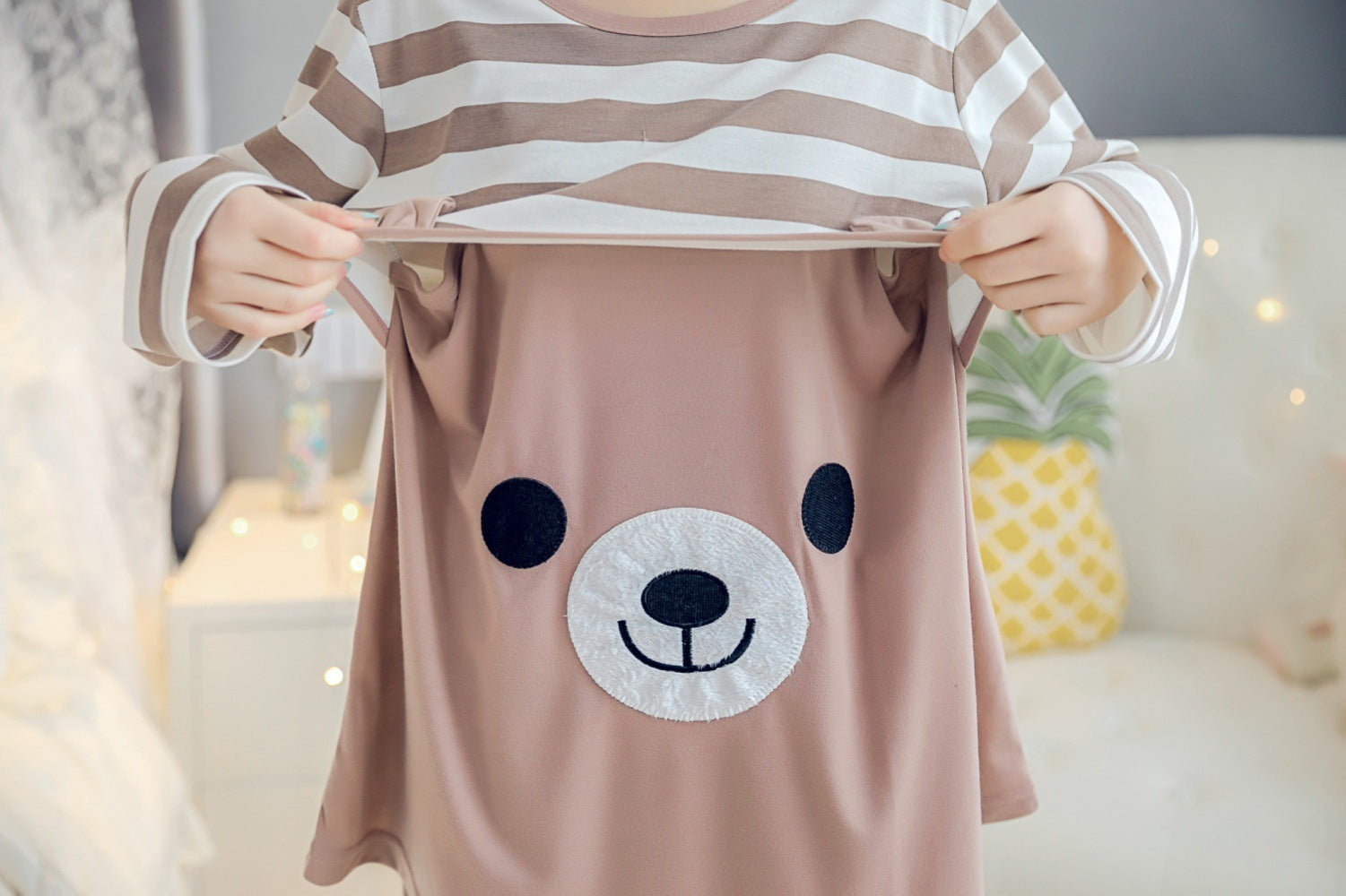 Mune's Cradle Lift Up Breastfeeding Pajamas with Bear Design - Soft Cotton Cozy Nights