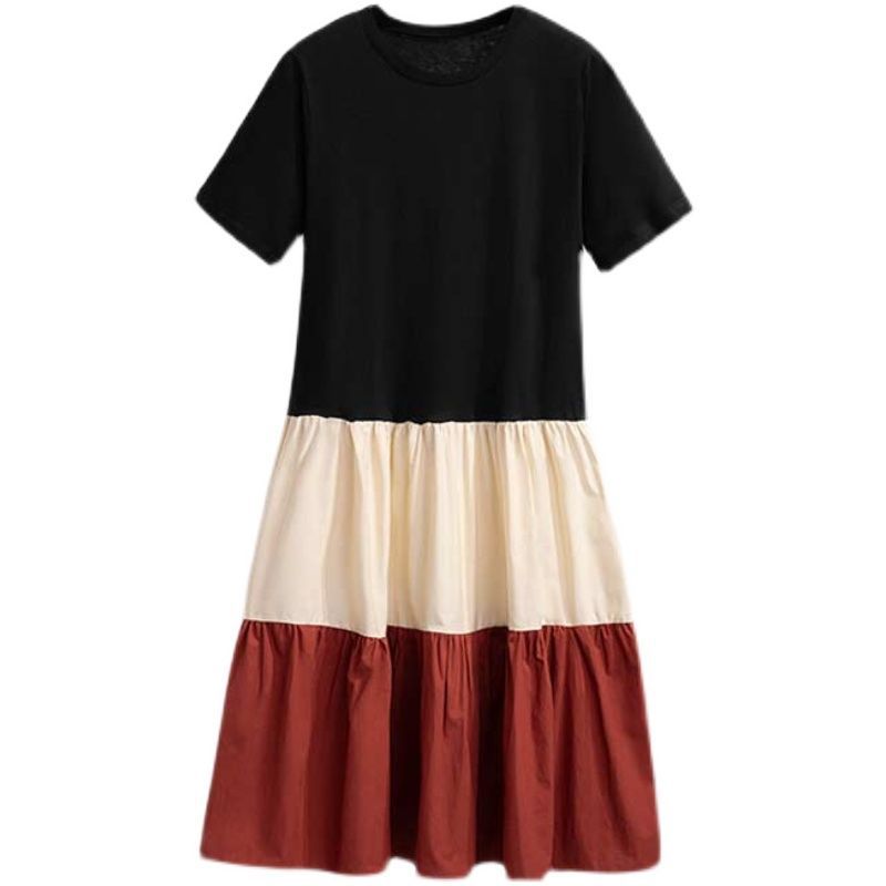 Mune's Cradle Loose Fit Below Knee Color Block Maternity Dress