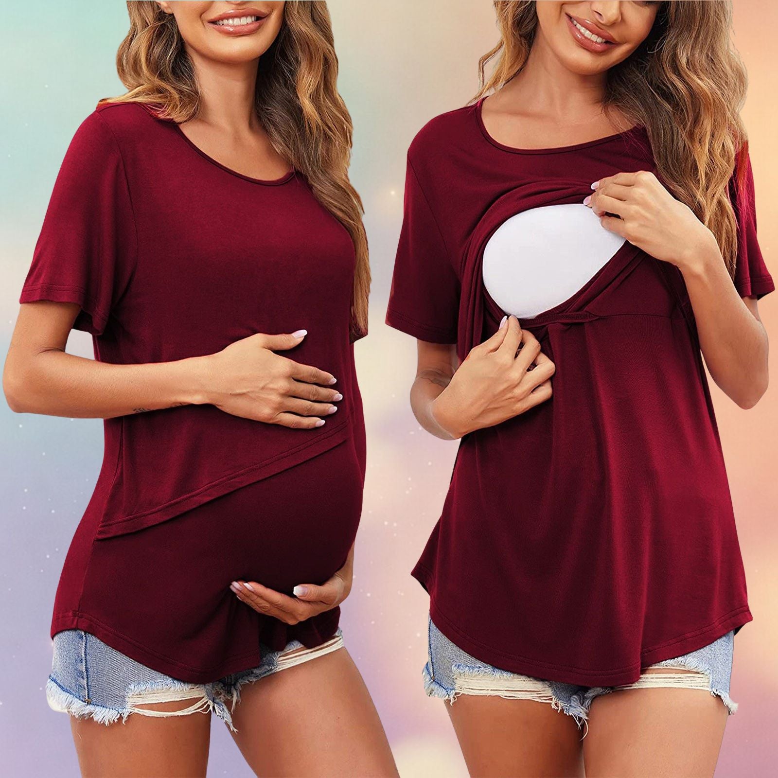 Mune's Cradle Solid Colour Lift-Up Nursing Shirt - Polyester