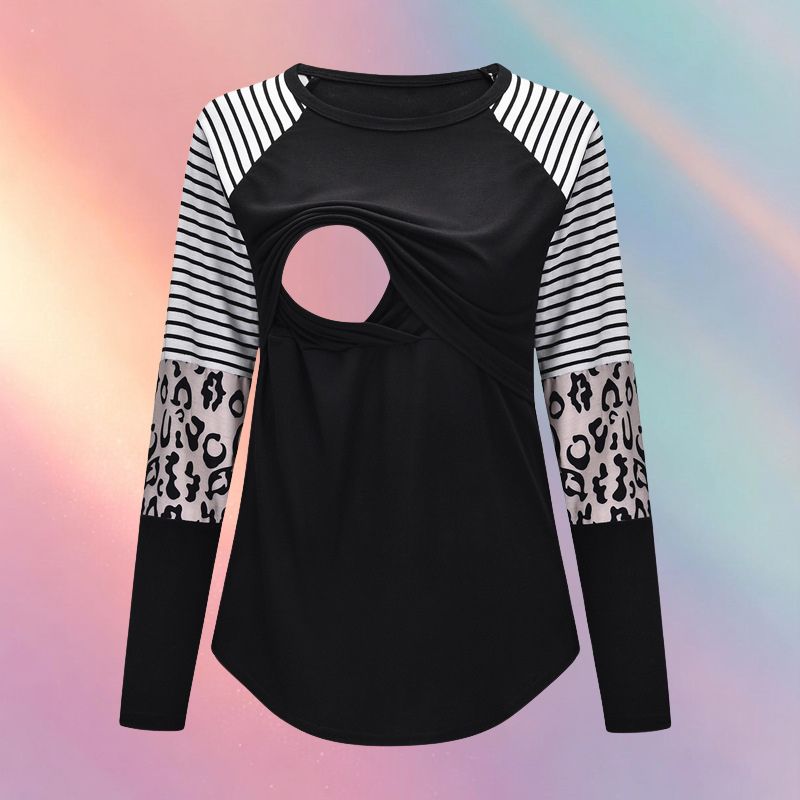 Mune's Cradle Long Sleeve Pull-Up Nursing Shirt - Leopard Print Sleeve Detail