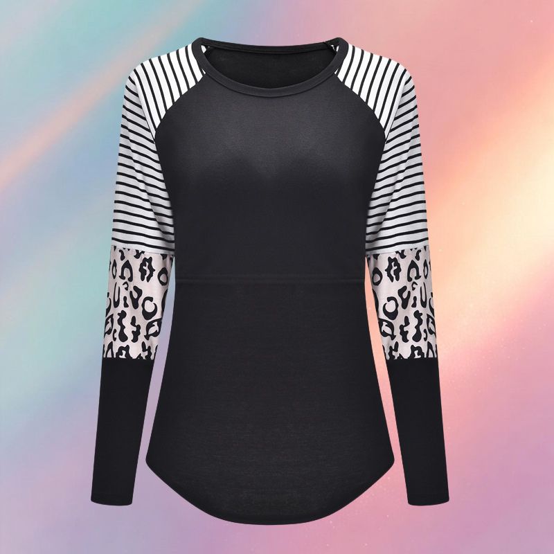 Mune's Cradle Long Sleeve Pull-Up Nursing Shirt - Leopard Print Sleeve Detail