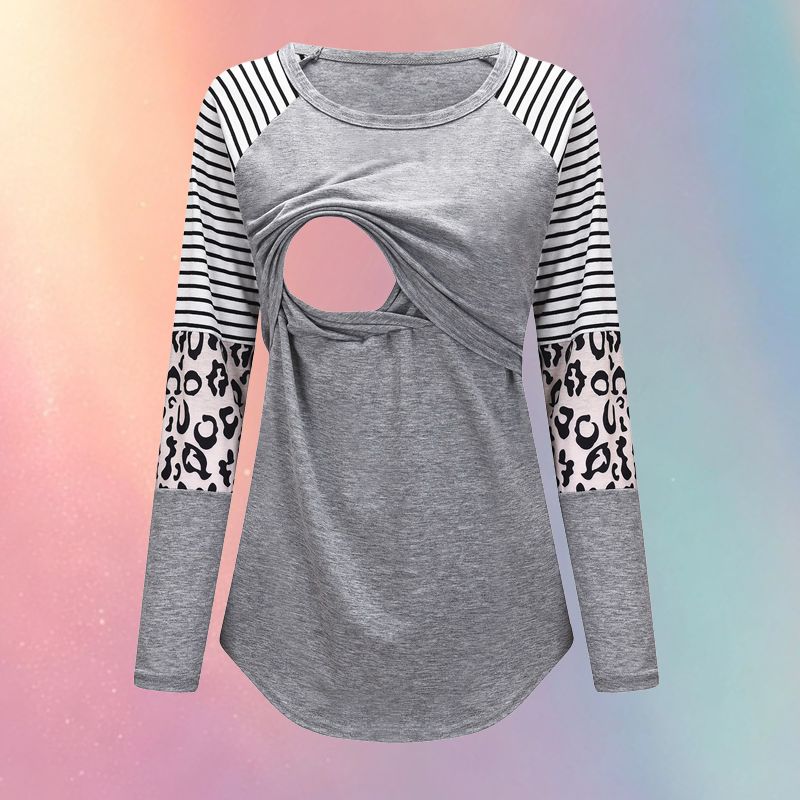 Mune's Cradle Long Sleeve Pull-Up Nursing Shirt - Leopard Print Sleeve Detail