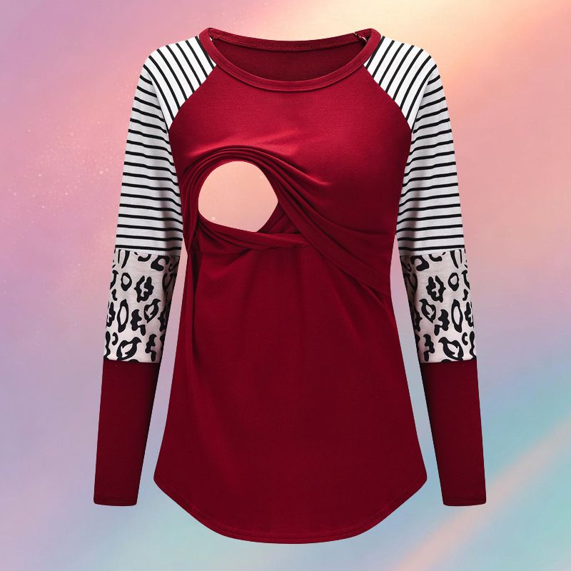 Mune's Cradle Long Sleeve Pull-Up Nursing Shirt - Leopard Print Sleeve Detail