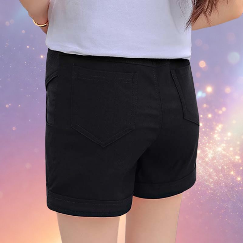 Mune's Cradle Stretchy High Rise Pregnancy Shorts with Pockets & Adjustable Waistband