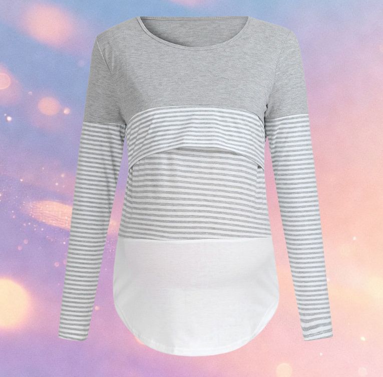 Mune's Cradle Long Sleeve Lift-Up Nursing Shirt - Striped Torso Detail