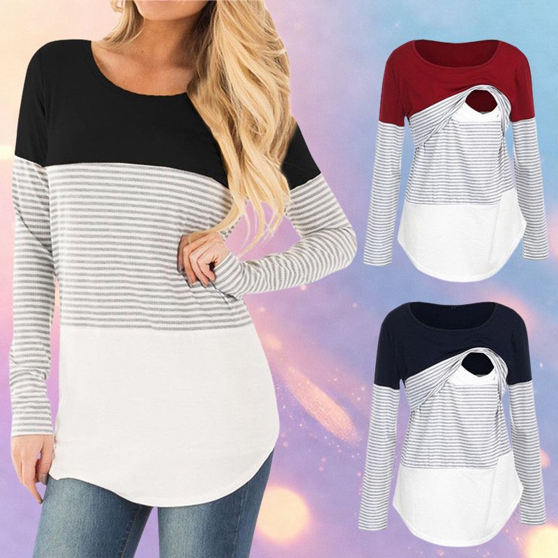 Mune's Cradle Long Sleeve Lift-Up Nursing Shirt - Striped Torso Detail
