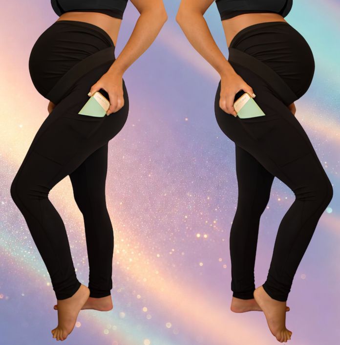 Mune's Cradle High Waisted Maternity Leggings with Side Pockets Soft Stretchy and Bump Friendly