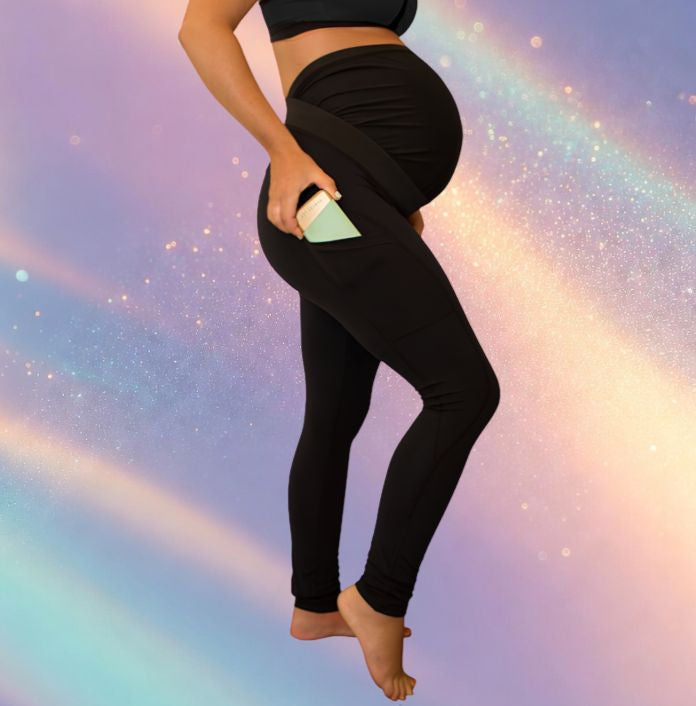 Mune's Cradle High Waisted Maternity Leggings with Side Pockets Soft Stretchy and Bump Friendly