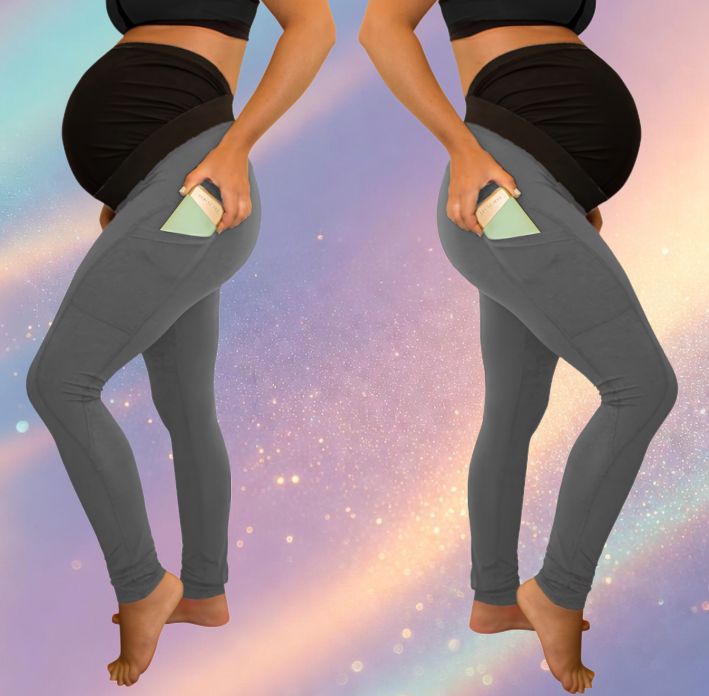 Mune's Cradle High Waisted Maternity Leggings with Side Pockets Soft Stretchy and Bump Friendly