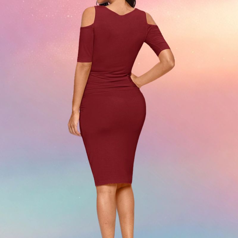 Mune's Cradle Stretchy Milk Silk Knee Length Off-Shoulder Maternity Dress