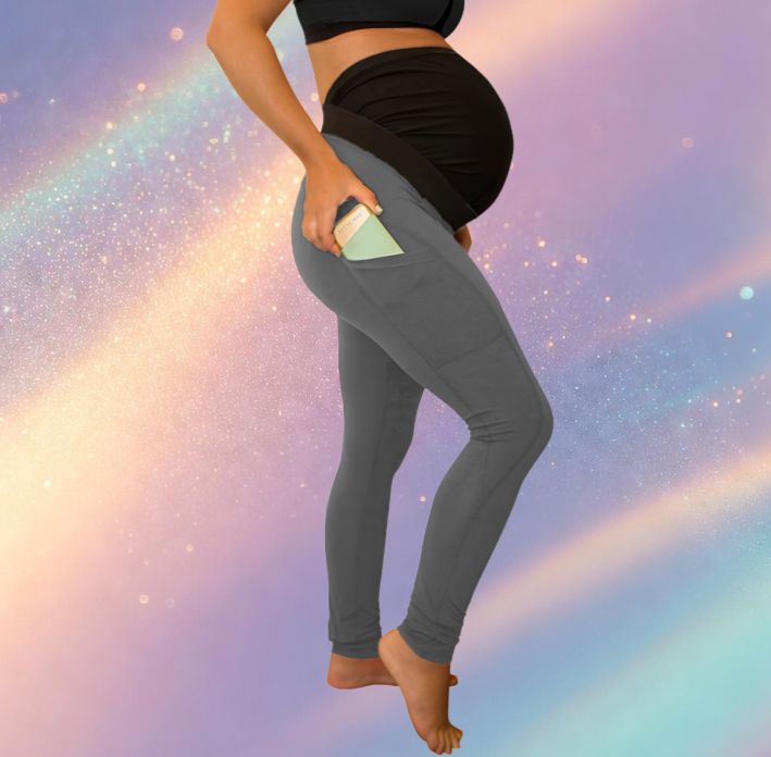 Mune's Cradle High Waisted Maternity Leggings with Side Pockets Soft Stretchy and Bump Friendly