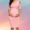 Mune's Cradle Stretchy Milk Silk Knee Length Off-Shoulder Maternity Dress