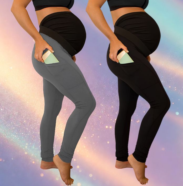 Mune's Cradle High Waisted Maternity Leggings with Side Pockets Soft Stretchy and Bump Friendly