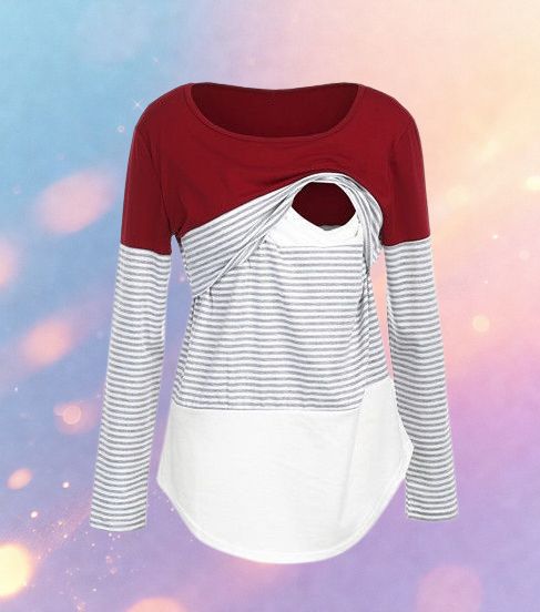 Mune's Cradle Long Sleeve Lift-Up Nursing Shirt - Striped Torso Detail