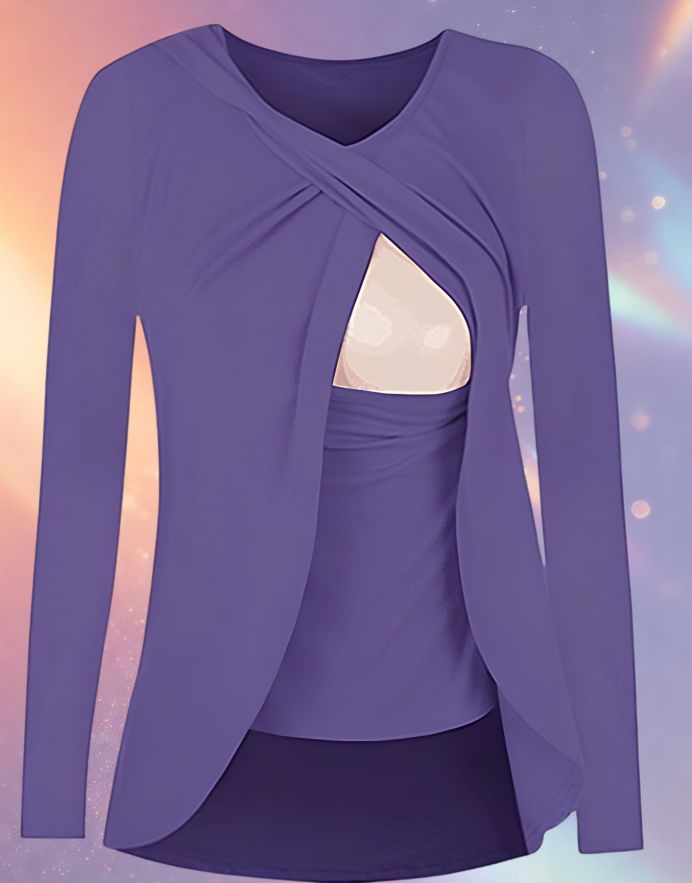 Mune's Cradle Long Sleeve Breastfeeding Blouse with Easy Flip Access - Soft Cotton