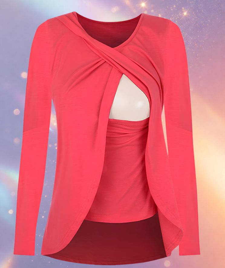Mune's Cradle Long Sleeve Breastfeeding Blouse with Easy Flip Access - Soft Cotton
