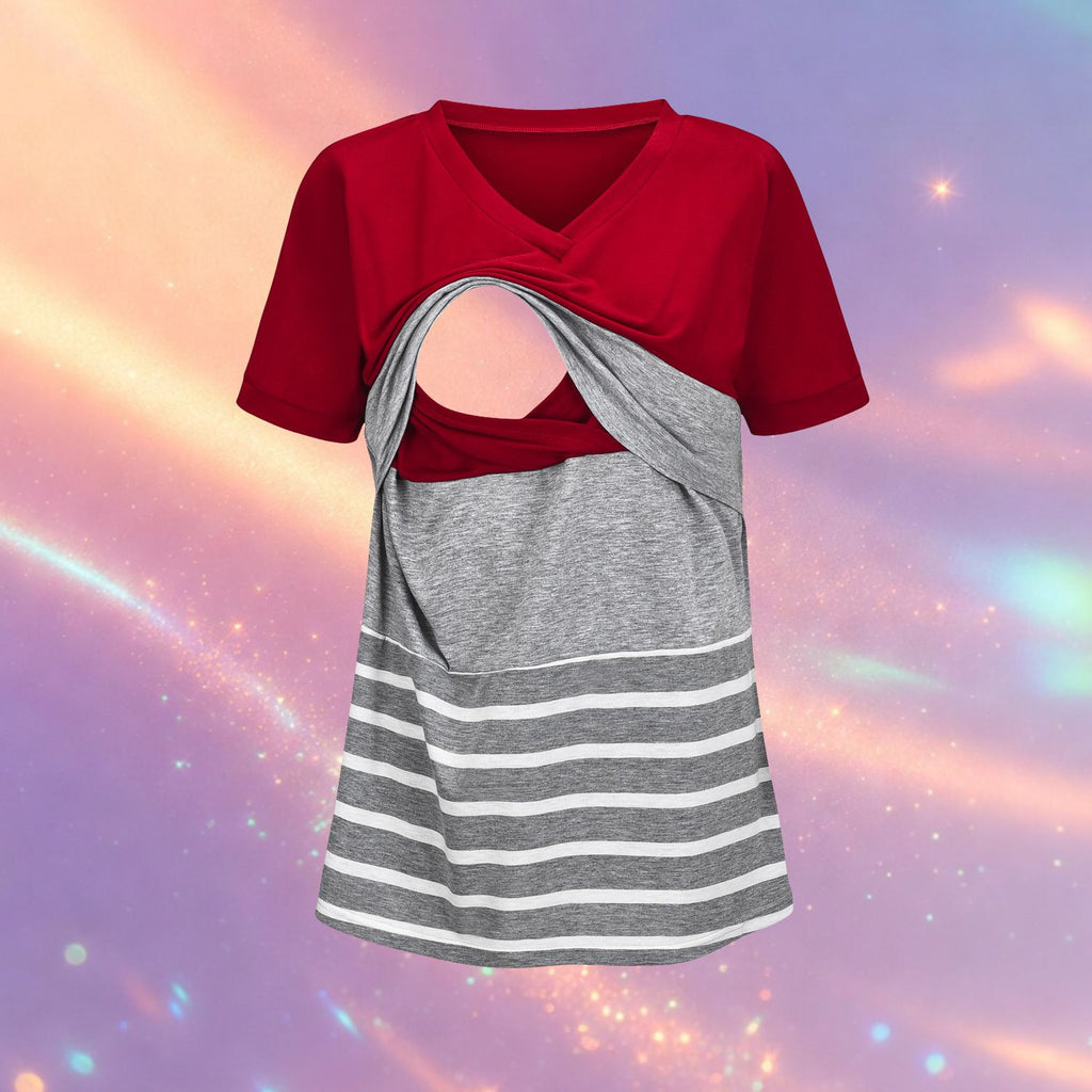 Mune's Cradle Short Sleeve Lift-Up Breastfeeding Shirt - Striped Hem