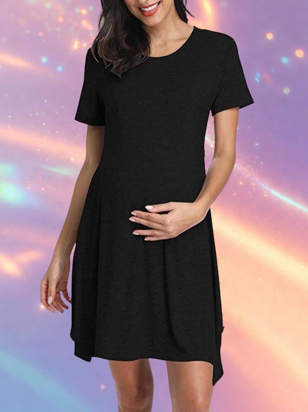Mune's Cradle Asymmetric Knee Length Maternity Dress with Decorative Buttons