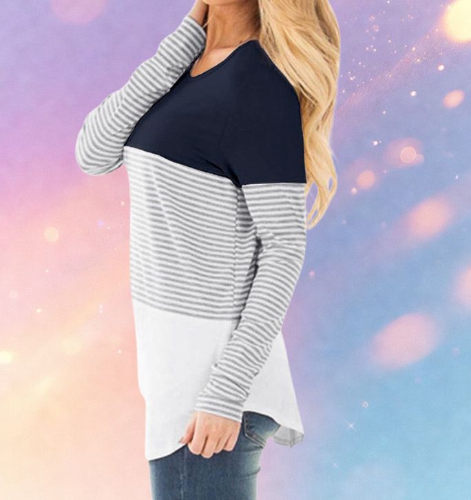 Mune's Cradle Long Sleeve Lift-Up Nursing Shirt - Striped Torso Detail