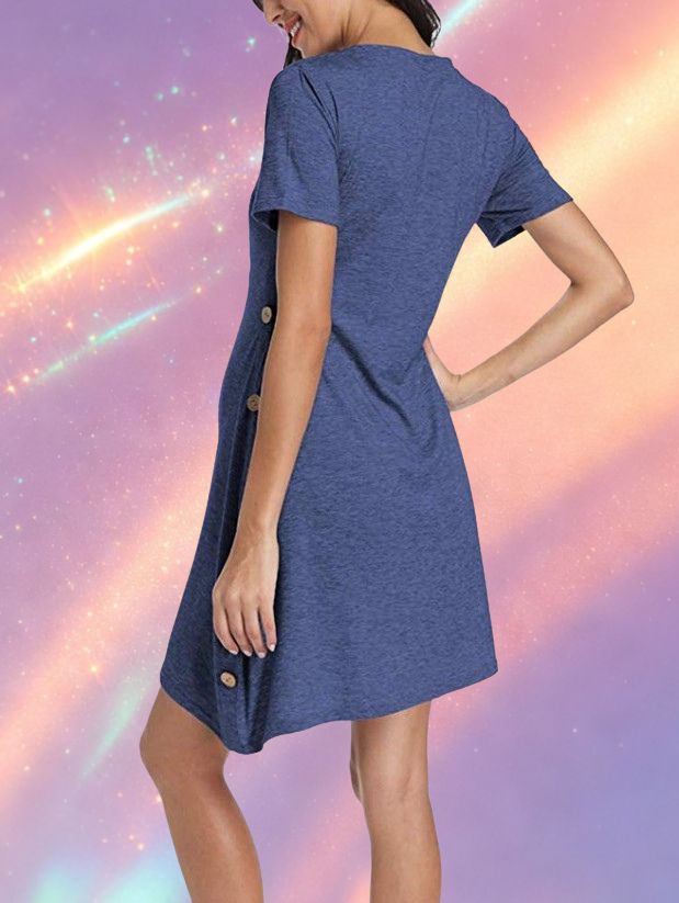 Mune's Cradle Asymmetric Knee Length Maternity Dress with Decorative Buttons