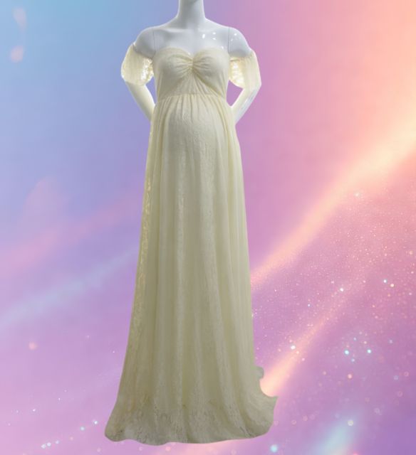 Mune's Cradle Lace Maternity Gown - Soft Flowy Pregnancy Dress