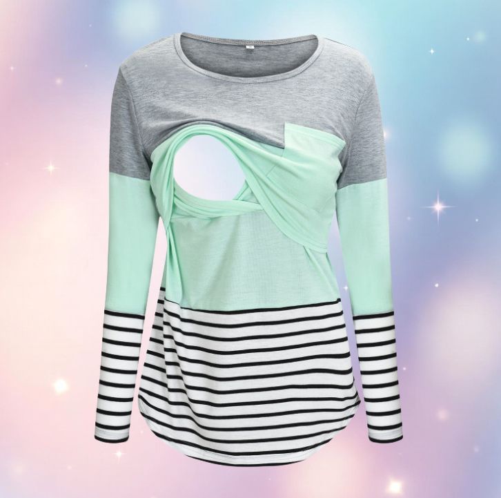 Mune's Cradle Long Sleeve Lift-Up Breastfeeding Shirt - Striped Sleeves & Torso