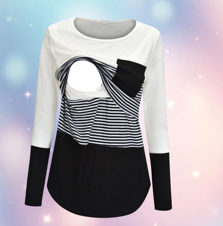 Mune's Cradle Long Sleeve Lift-Up Breastfeeding Shirt - Striped Sleeves & Torso