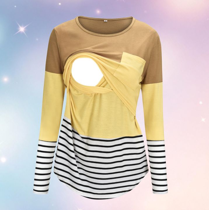 Mune's Cradle Long Sleeve Lift-Up Breastfeeding Shirt - Striped Sleeves & Torso