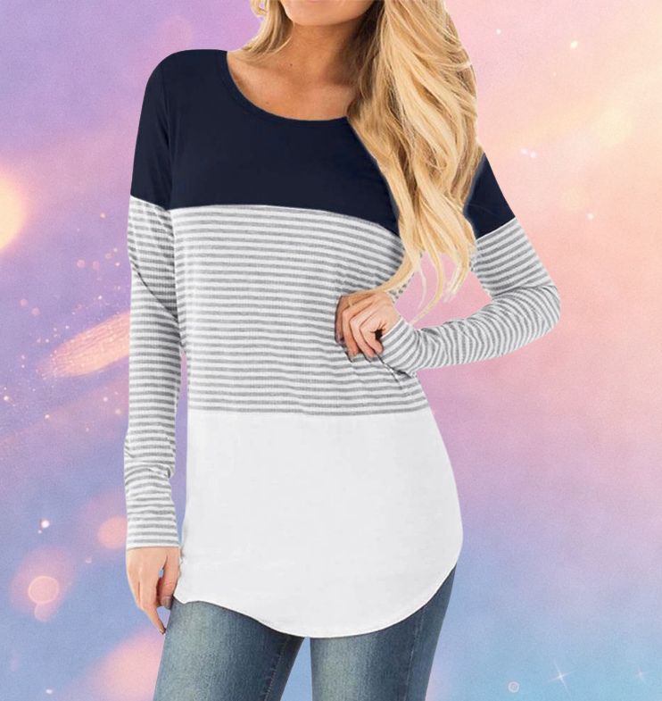 Mune's Cradle Long Sleeve Lift-Up Nursing Shirt - Striped Torso Detail