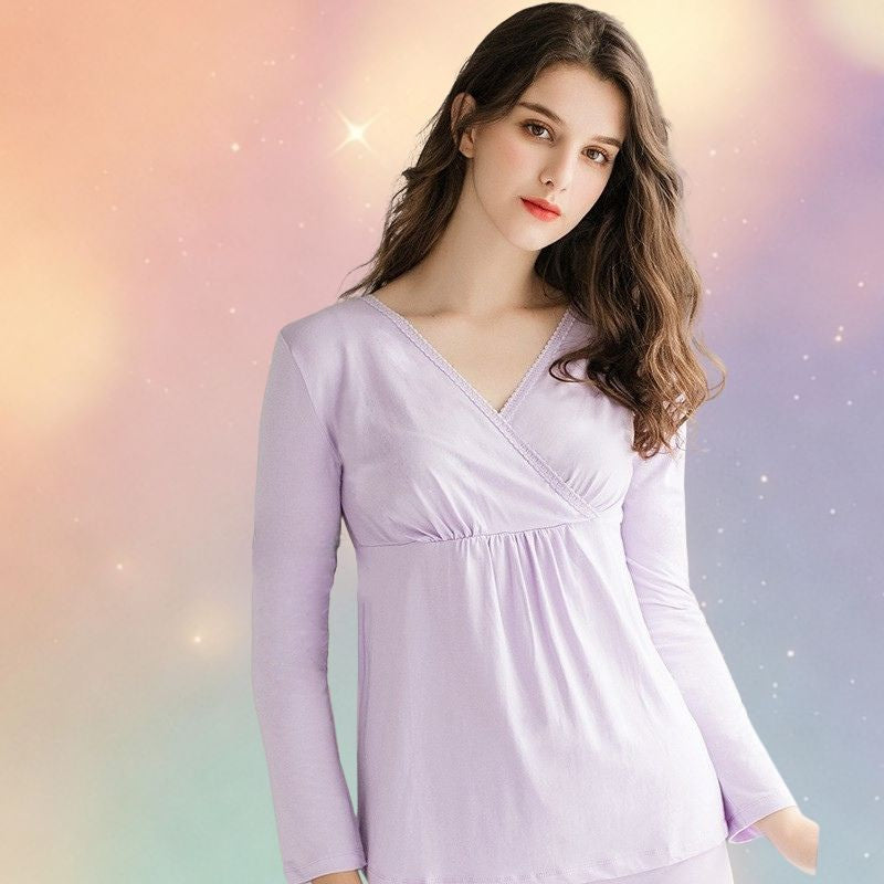 Mune's Cradle Long Sleeve V-Cut Modal Breastfeeding Shirt