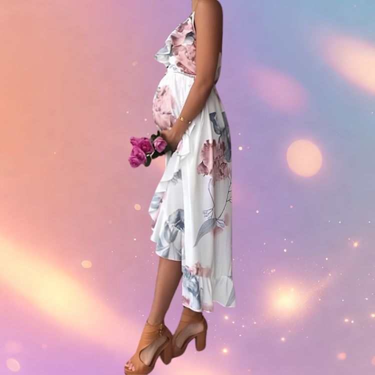Mune's Cradle Floral Maternity Dress - Flowy Polyester Spring & Summer