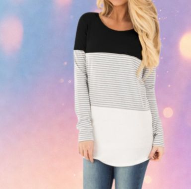 Mune's Cradle Long Sleeve Lift-Up Nursing Shirt - Striped Torso Detail