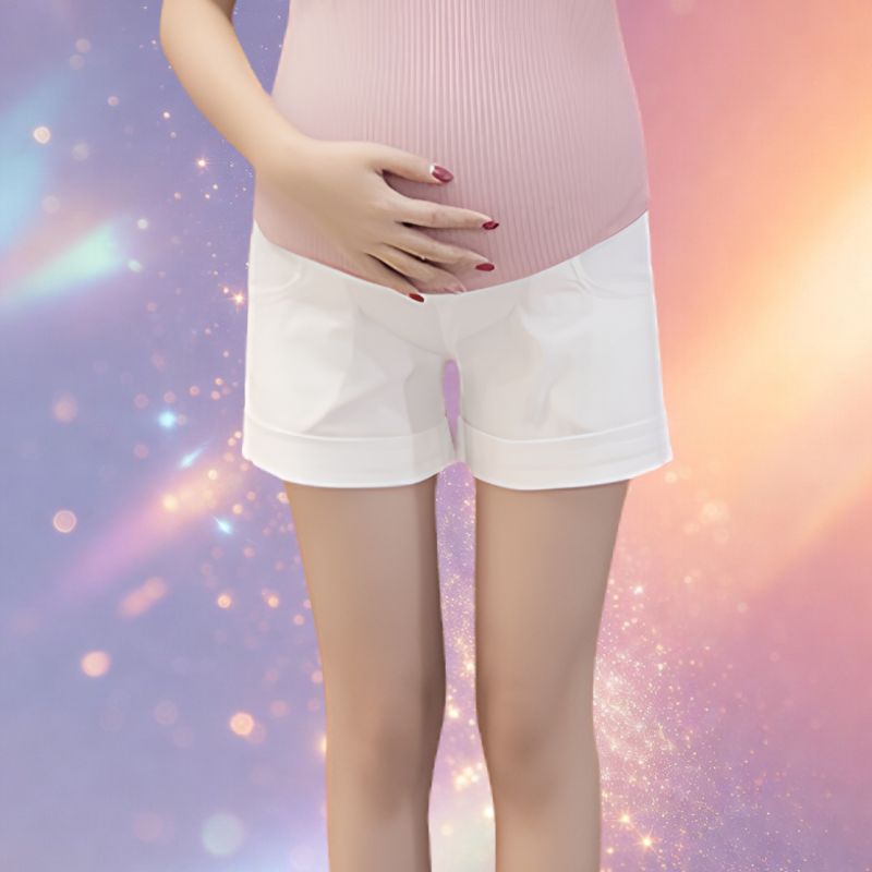 Mune's Cradle Stretchy High Rise Pregnancy Shorts with Pockets & Adjustable Waistband