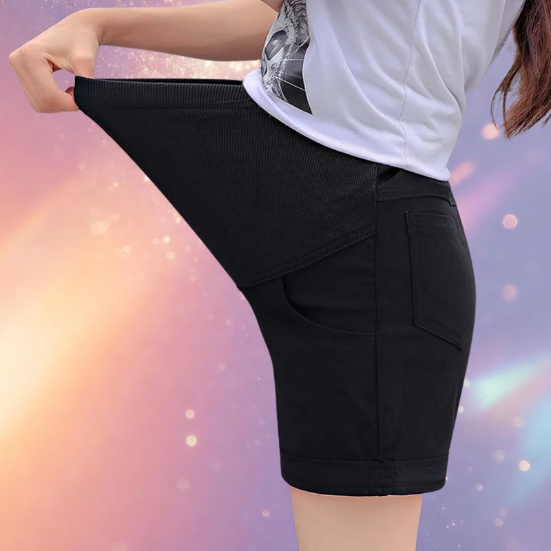 Mune's Cradle Stretchy High Rise Pregnancy Shorts with Pockets & Adjustable Waistband