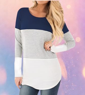 Mune's Cradle Long Sleeve Lift-Up Nursing Shirt - Striped Torso Detail