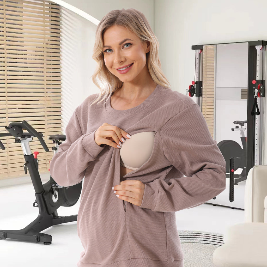 Mune's Cradle Breastfeeding Sweater with Zipper Access - Soft Cozy Nursing Top