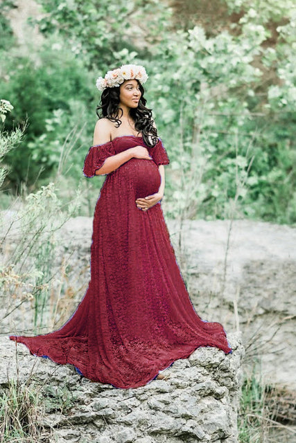 Mune's Cradle Lace Maternity Gown - Soft Flowy Pregnancy Dress